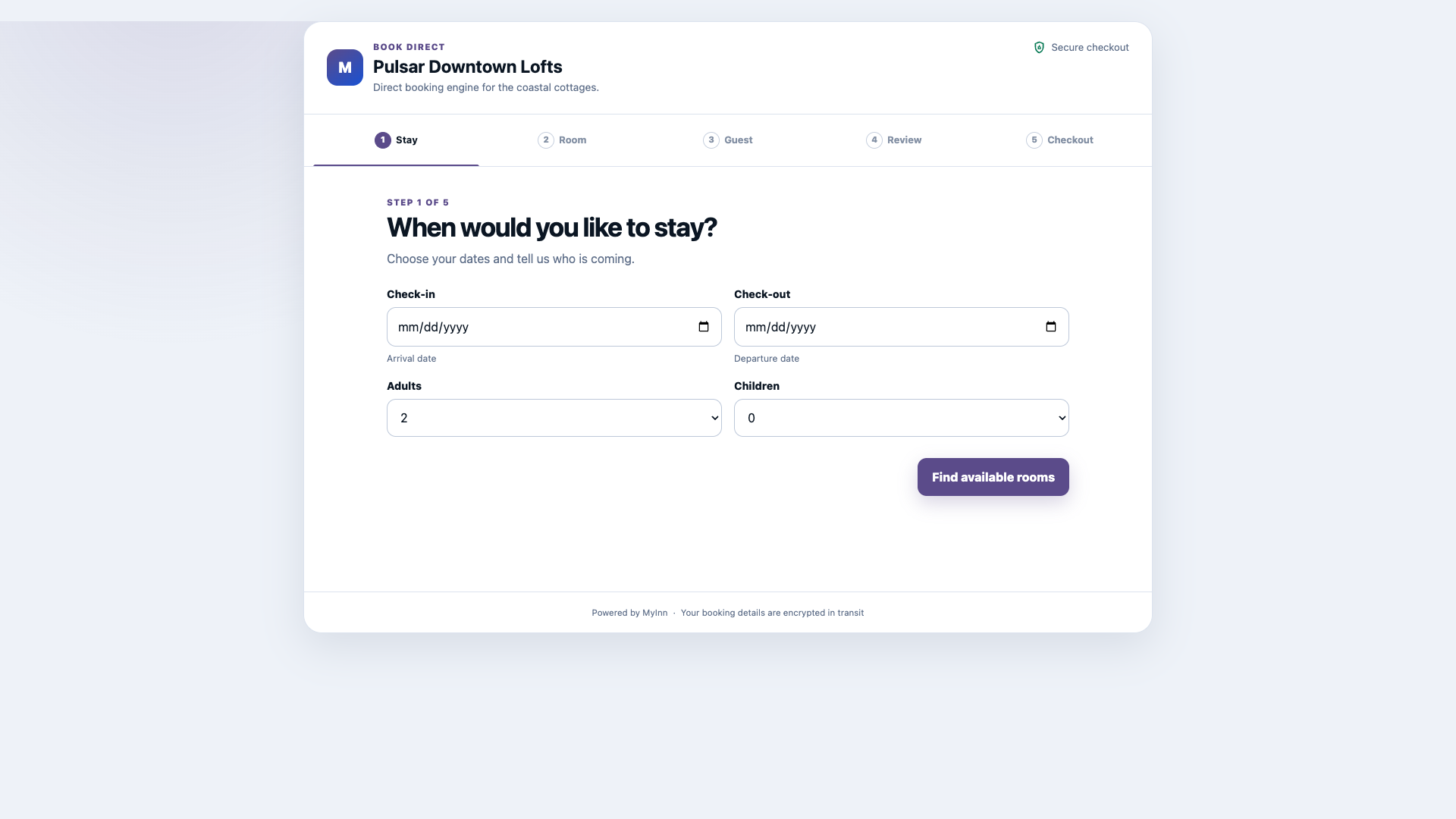 Guest booking form on your own website